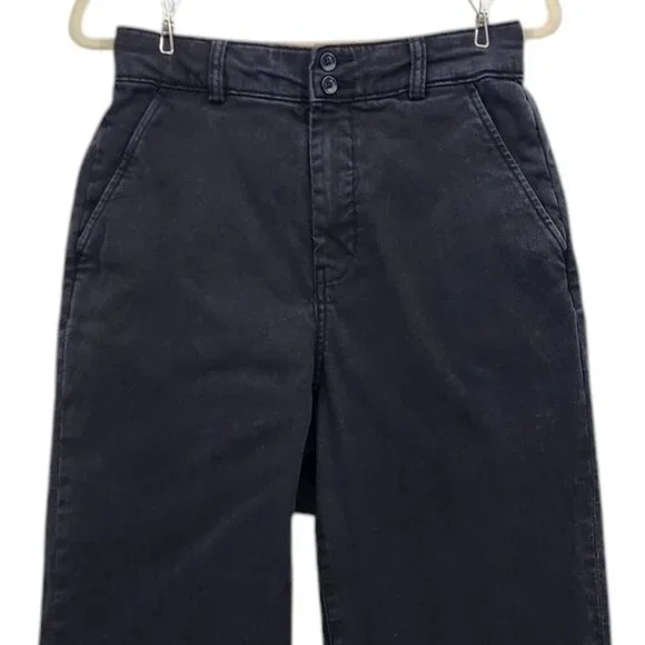 Everlane The Organic Cotton Wide-Leg Twill Black High Rise Pants Womens 8 - Picture 2 of 8